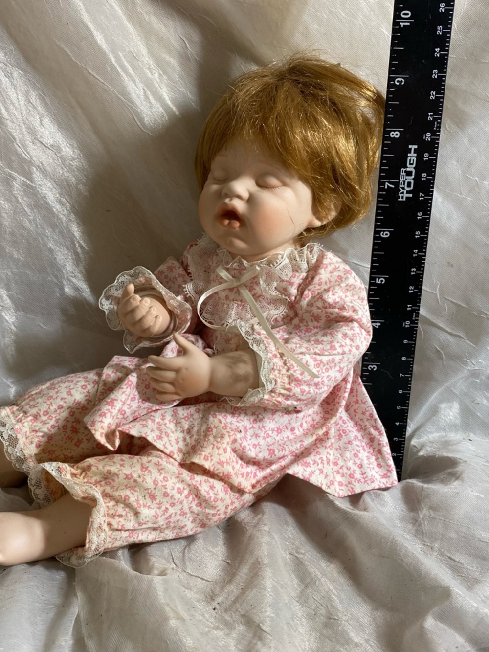 Fayzah Spanos Danbury Mint Porcelain Bisque Doll Megan Sleeping Baby Vintage 90s